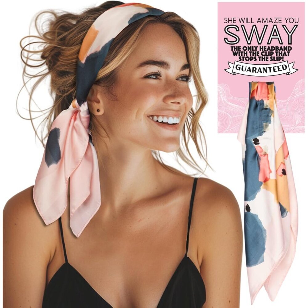 SWAY Satin Headband for Women - 6-Clip No-Slip Design, 10+ Styling Options